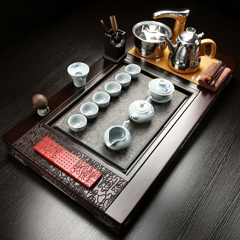 Poly real (sheng ebony stone incense buner sharply kung fu tea tray ceramic tea set suit office home four unity of electric furnace