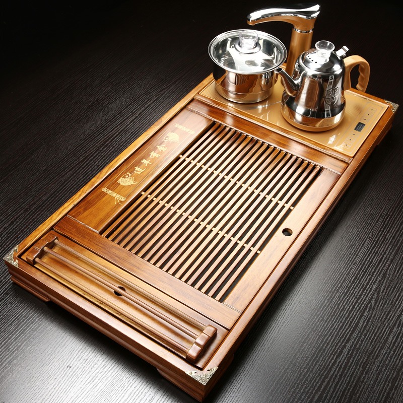 Poly real (sheng wood tea tray household automatic kung fu tea tea set induction cooker rectangle tea tea