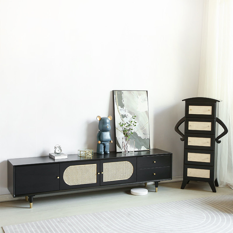 Nordic Minimalist Solid Wood TV Cabinet Day Style Log Floor Containing Cabinet Living-room Containing Cabinet Light Lavish Chic TV Cabinet