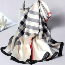  Mothers middle-aged silk scarf female wild mulberry silk small long spring and Autumn thin plaid scarf Mothers Day gift