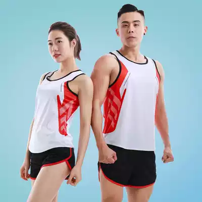 Summer track and field suit suit men's and women's marathon morning running fitness long-distance running training clothes Printed size test sportswear
