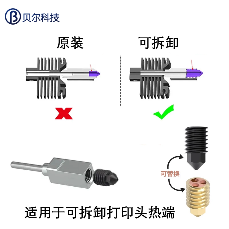 Phụ kiện máy in 3D phiên bản nâng cấp 2.0 hot end tre CHT đồng thau thép cứng lắp ráp vòi phun thích hợp cho X1/P1P máy in thiệp cưới các loại máy in