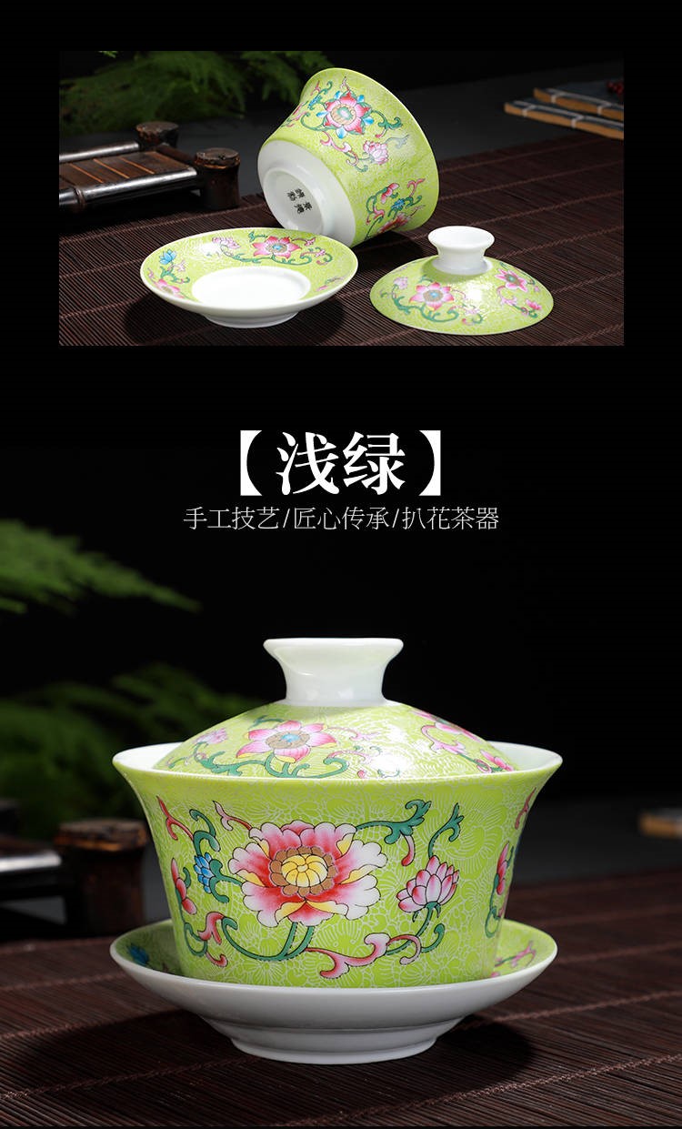 The kitchen of jingdezhen ceramics steak flowers tureen tea hand - made enamel blue and white three color gradient is large tea cups