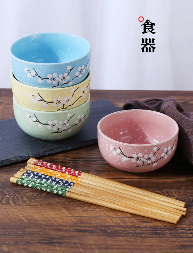 The kitchen four bowls of four chopsticks Japanese creative household tableware ceramic bowl set bowl chopsticks sets of rice, a bowl of soup bowl bowl