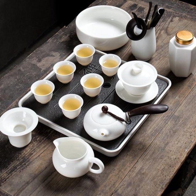 The kitchen hand suet jade porcelain dehua white porcelain kung fu tea set tea tureen household contracted cup teapot