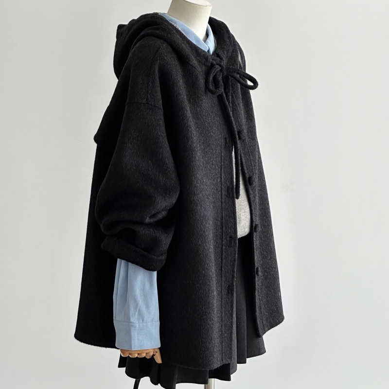 Маленькая ведьма, высококачественное шерстяное двустороннее кашемировое пальто с капюшоном, женская короткая толстая шаль, плащ-накидка, зимнее пальто