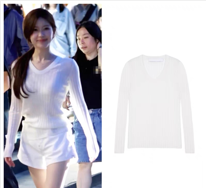 Iro Xuyu Dazzling Zhao Lusi Same Style Slim-Fit Sun Protection Knitted Base Shirt Long-Sleeve T-Shirt