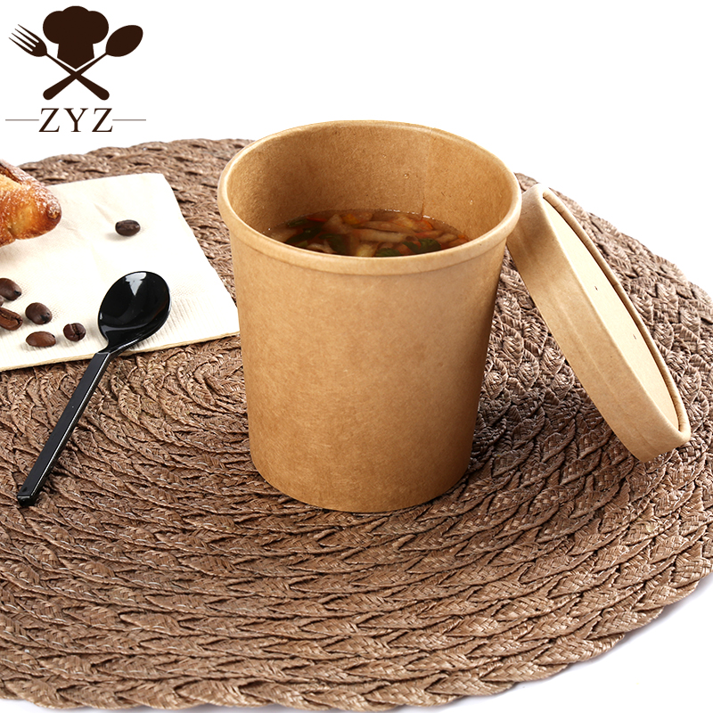 Thickened kraft paper soup cup Disposable soup cup Takeaway soup bowl