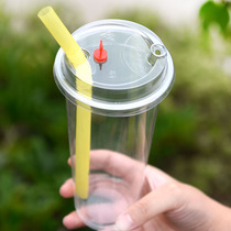 90 thickened high transparent disposable milk tea cup plastic cup with lid 700ml juice cold drink cup customized 1000