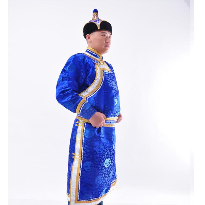 Áo choàng Mông nam dành cho người lớn cuộc sống truyền thống mặc hàng ngày của nam giới mới Nội Mông trình diễn trang phục quốc gia màu xanh gió trang phục dân tộc thái