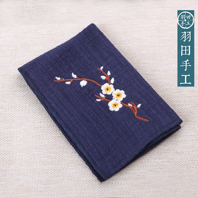 Plume plum embroidered tea towel old coarse cloth tea cloth Absorbent Thickened Cotton Linen Tea Mat Bucha Road Accessories