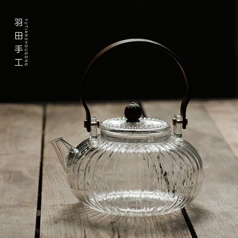 Down Fields New Japan Style Handmade Glass Teapot Teapot Teapot Filter Cooking Tea Instrumental Tea Kettle Black Crystal Furnace Kutian Kutiu Tea Furniture