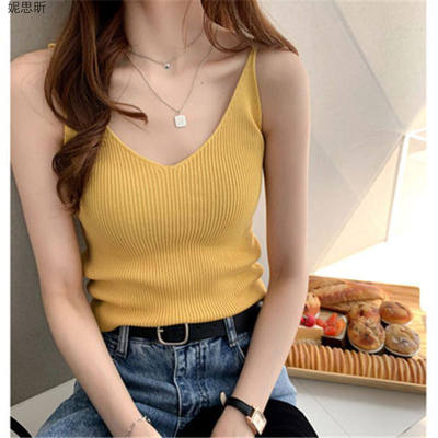 A fashionable and stylish V-neck top for women in the Spring/Summer 2024 collection, paired with a sleeveless halter top and a base layer