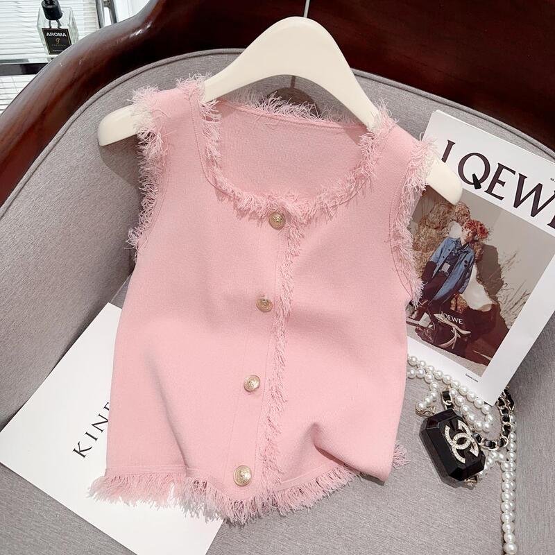 Knitted Camisole Women's Summer 2025 New French Outer Wear Tassel Slimming Look Bottoming Inner Top Summer Wear