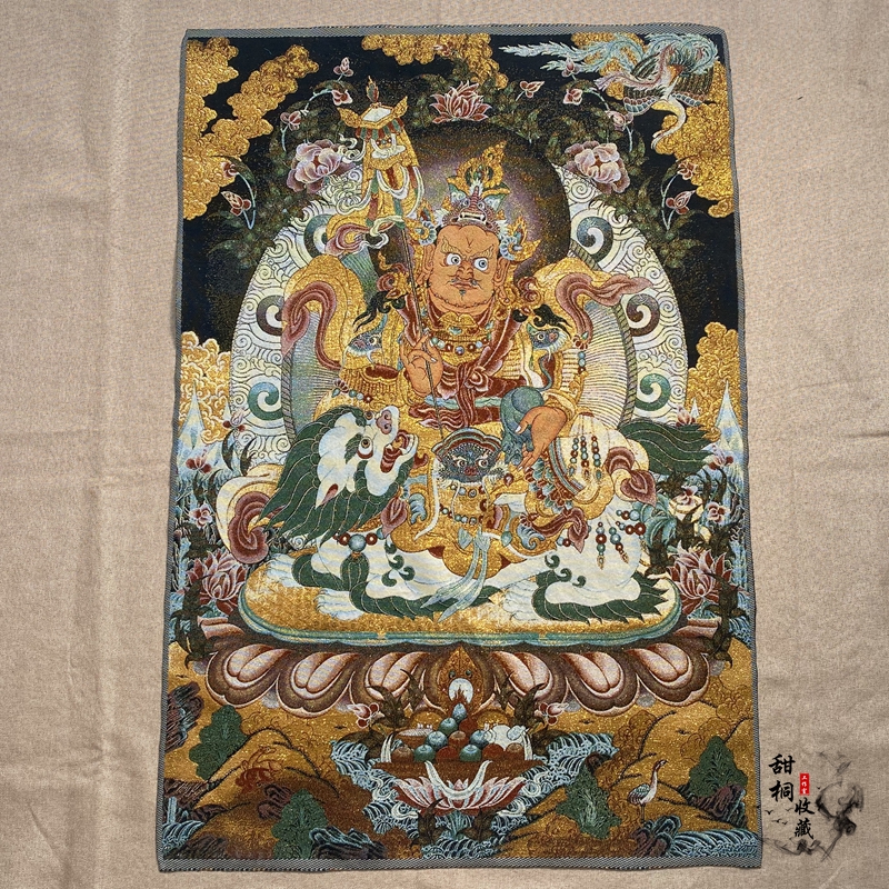Free mail Tibet Thangka Gold silk embroidery Nepali embroidery religious Buddha statue antique collection Riding beast god of wealth