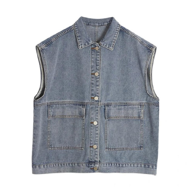 2024 ຮູບແບບໃຫມ່ waistcoat stacked vest denim ສໍາລັບແມ່ຍິງພາກຮຽນ spring ແລະດູໃບໄມ້ລົ່ນເອີຣົບໄຂມັນ mm ຄົນອັບເດດ: ນອກ workwear vest jacket