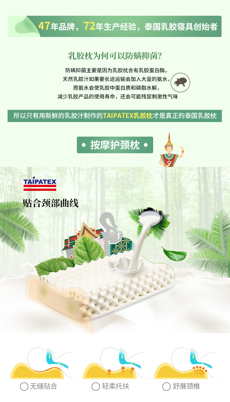 泰国原装进口 TAIPATEX 天然乳胶颗粒按摩高低枕 图1