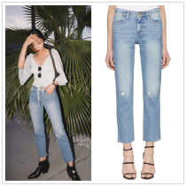 American Frame Denim early autumn European and American high-waisted hems outside the slit is thin nine-point jeans women