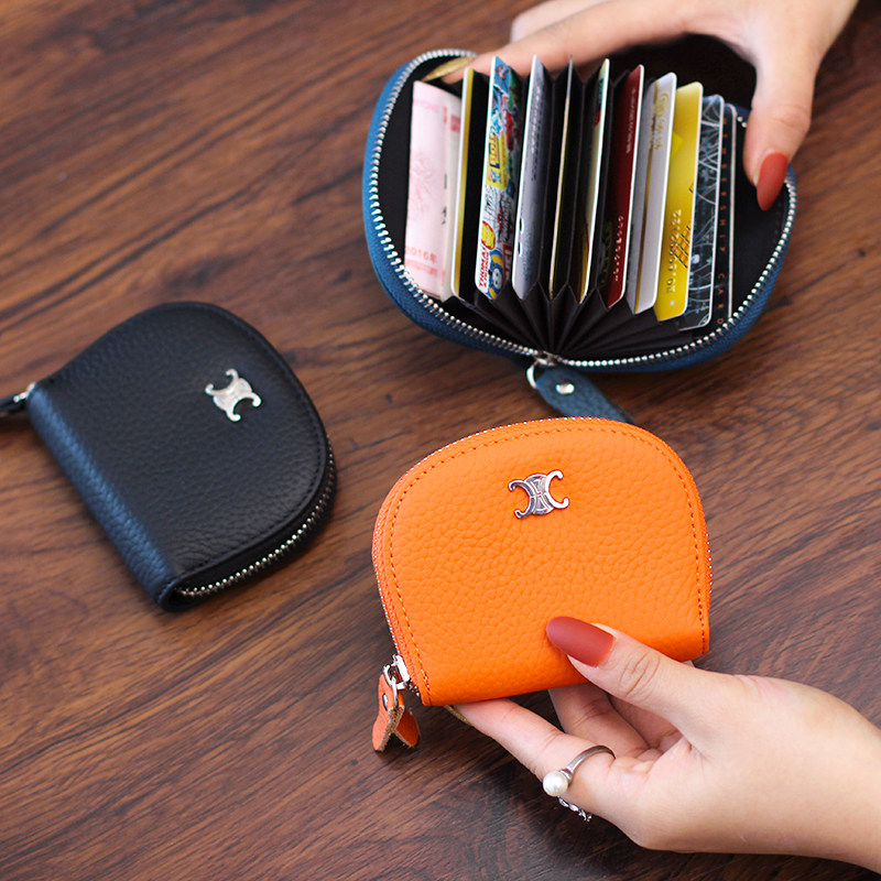 Buffalo Leather Laced Organ Card Baotou Layer Soft Bull Leather Bank Card Bag Mini Cute Cutting Sleeve Upscale Delicate Zero Wallet