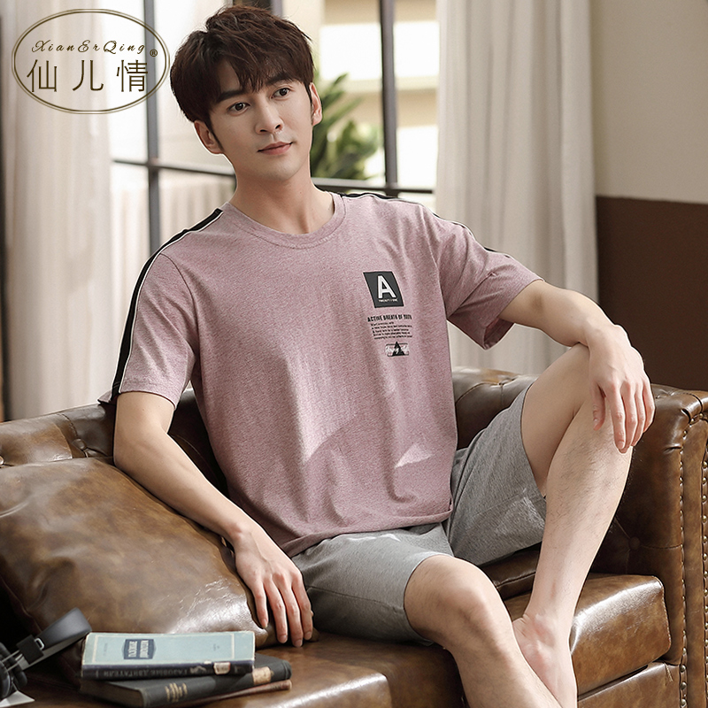 Bộ đồ ngủ mùa hè mens bông quần short ngắn tay mỏng giản dị mùa hè mùa hè cotton mens cỡ lớn quần áo nhà thiết.