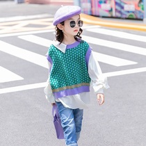 Childrens Clothing Girl Jacket 2021 New Spring Ocean Gas Fake Two Children Trendy Hooded Sweatshirt CUHK Tong Prints