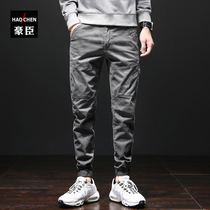 Summer thin paratrooper pants overalls mens trendy brand leggings American casual pants stitching Yu Wenle small feet pants