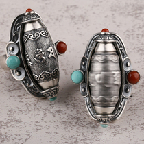 Sterling silver ring female six-character truth refers to the ring mens nine-eye celestial beads rotating tube finger personality retro transfer ring