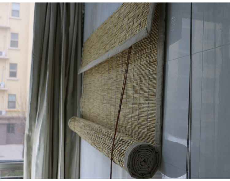 Шторы рулонные 原色白线包边芦苇帘子田园包边卷帘门帘仿竹帘遮阳帘饭店装修定制