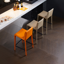 Nordic saddle leather bar chair modern simple home stool backrest bar creative chair light luxury leather bar stool