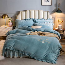 Winter plus velvet milk suede cotton four pieces Thickened Bed Skirt Warm Two-sided Suede Coral Suede Bedding bedding