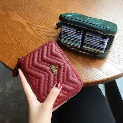 True cowhide bank card bag female multi card position exquisite high-grade ultra-thin 20 more card position large capacity anti-degaussing organ