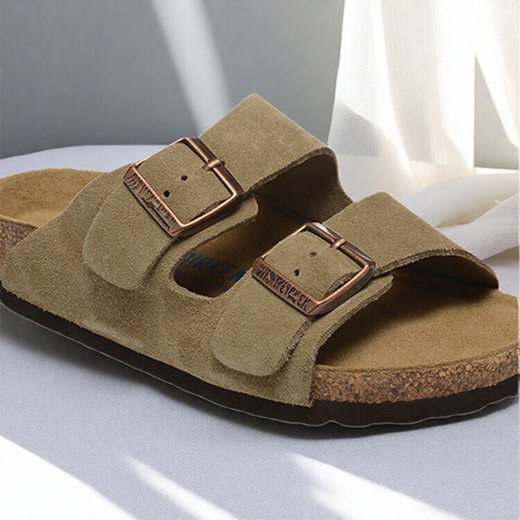 New Style Double Buckle Slippers with Soft Soles, Genuine Leather and Cork, Soft Outdoor Sandals for Men and Women