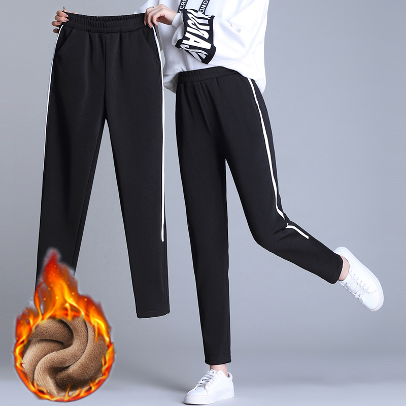 女士运动裤女加绒加厚棉裤冬季长裤保暖黄金绒卫裤收口休闲裤子女