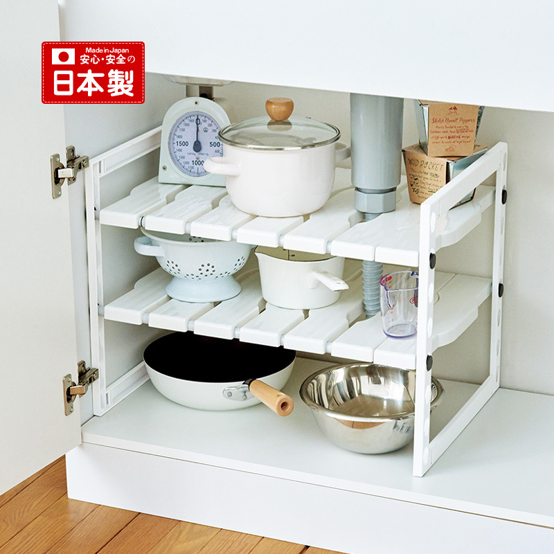 Japan imported household sink telescopic storage shelf kitchen integral cabinet multi-layer shelf adjustable double-layer finishing rack