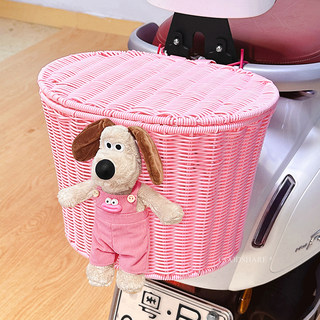 电动车后置车筐编织复古可爱卡通电瓶车收纳筐放头盔神器大容量