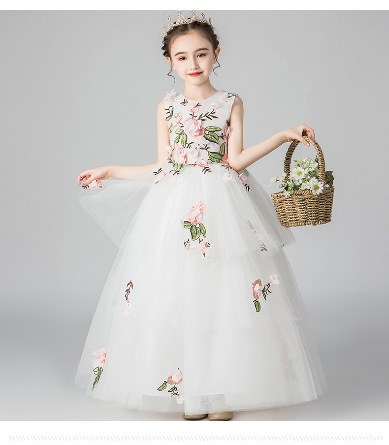 Hoa cô gái váy cưới trẻ em váy công chúa váy fluffy sợi cô gái trắng piano trang phục chủ trang phục buổi tối - Váy trẻ em váy trẻ em