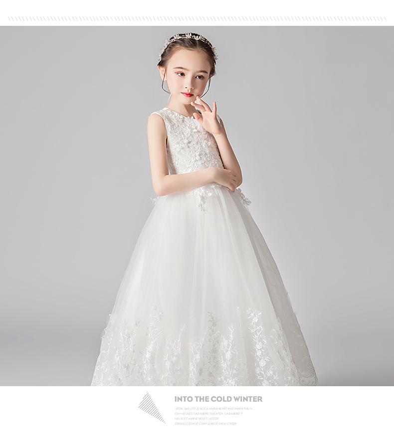 Trẻ em váy công chúa váy hoa cô gái trắng mịn váy cưới cô gái buổi tối chủ trang phục piano - Váy trẻ em chân váy trẻ em 11 tuổi