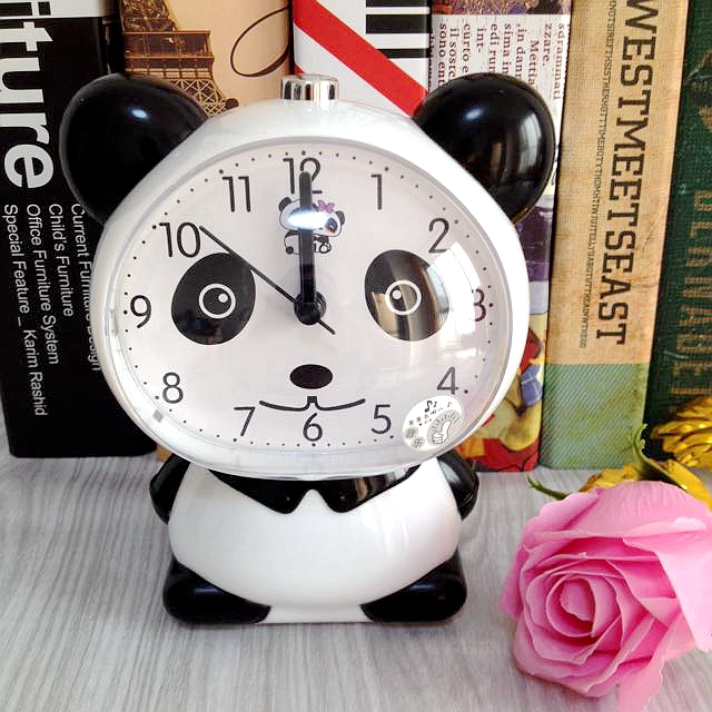 Creative cartoon cute Panda alarm clock Bedroom bed head night light mute intelligent talking student children's small alarm clock