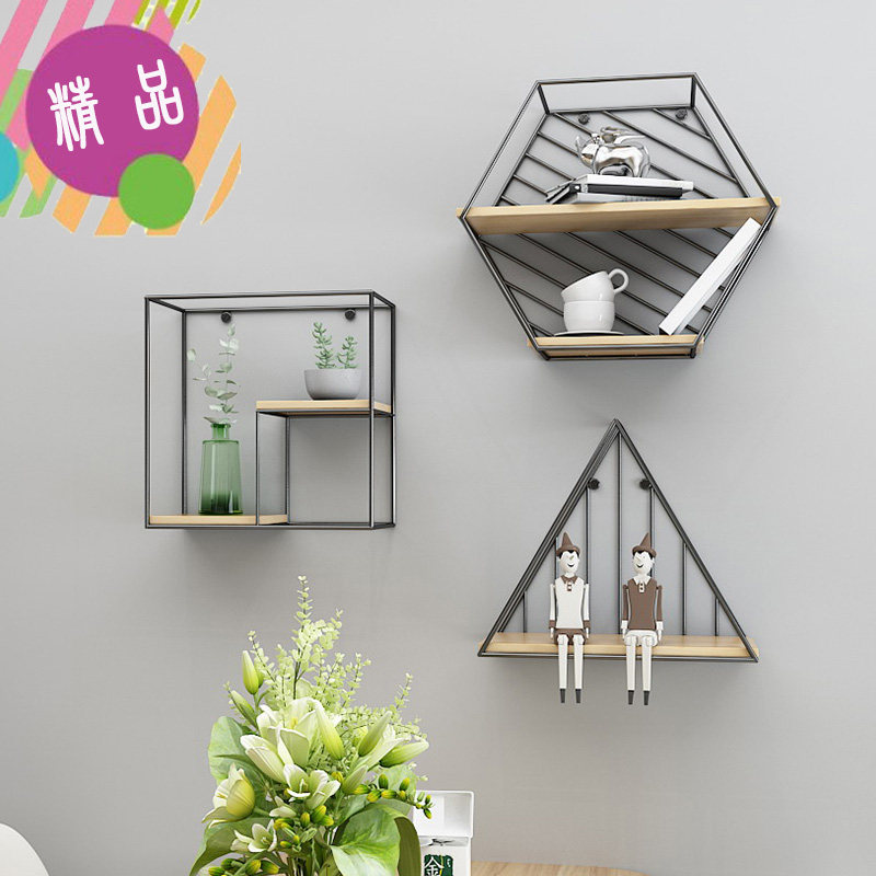 Wall rack geometric wrought iron decorative rack wall hanging wall decoration Nordic ins simple creative lattice partition shelf