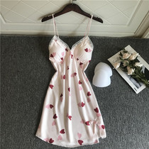 Sexy Sleepwear Womens Summer Ice Silk Harness Sleeping Dress With Chest Cushion Coaling Sweet And Loving Web Yarn Thin to wear out