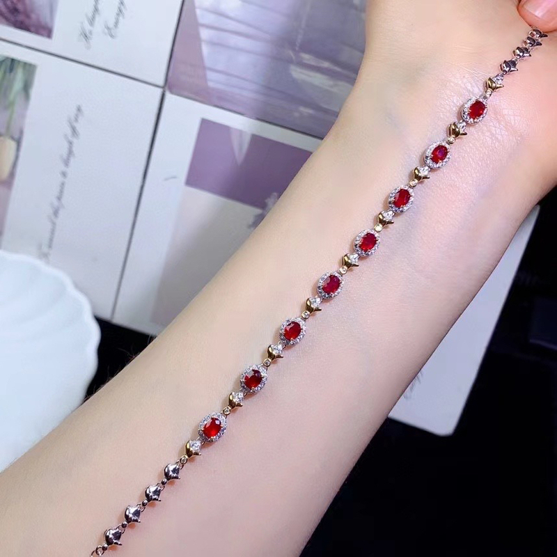 New in October for the Year of the Rabbit: Personalized and Fashionable Ruby Bracelet for Women, S925 Silver Inlaid with Pigeon Blood Red Rubies, Natural Colored Gemstones