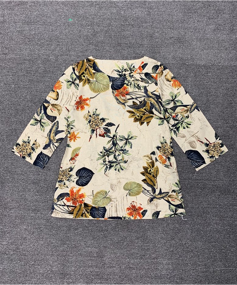 China wind ~ summer retro cotton linen short sleeve T-shirt foreign trade cut tail single women's sleeve head loose 100 lap blouse