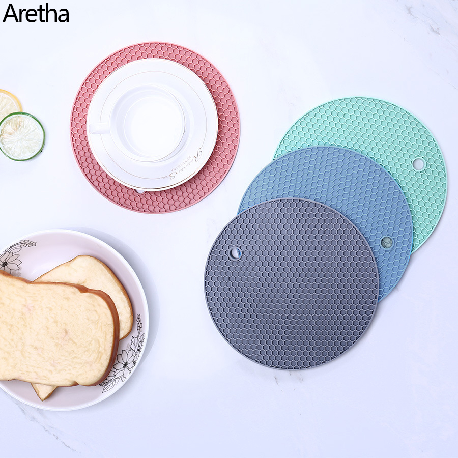 Ashi thickened and enlarged silicone placemats round food-grade anti-scalding table pots and pans insulation mats