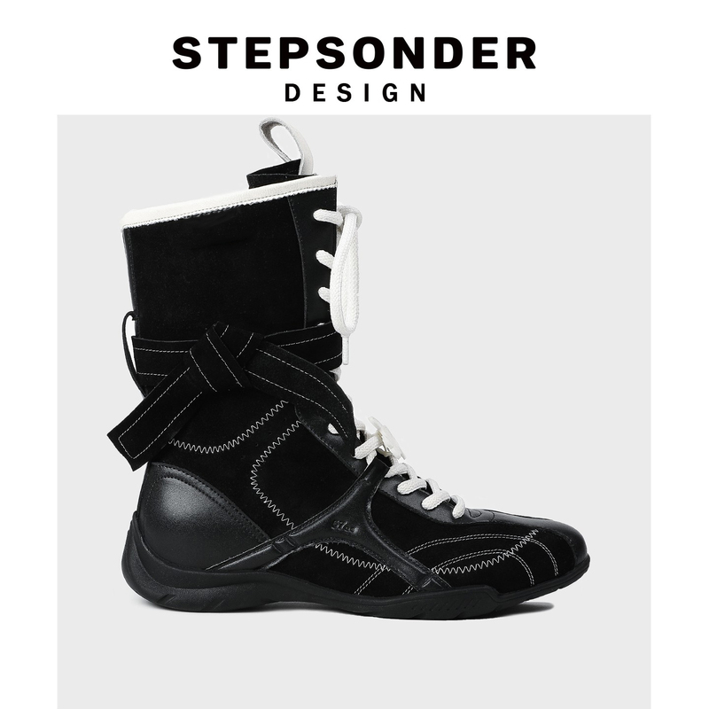 [Travel Style] Women's Martin Boots 2026 New Niche Western Boots Suede Round Toe Mid-Calf Boots Boxing Boots