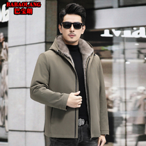 Winter parka mens mink full mink lining fur one-piece thick coat short hooded nikon mink coat