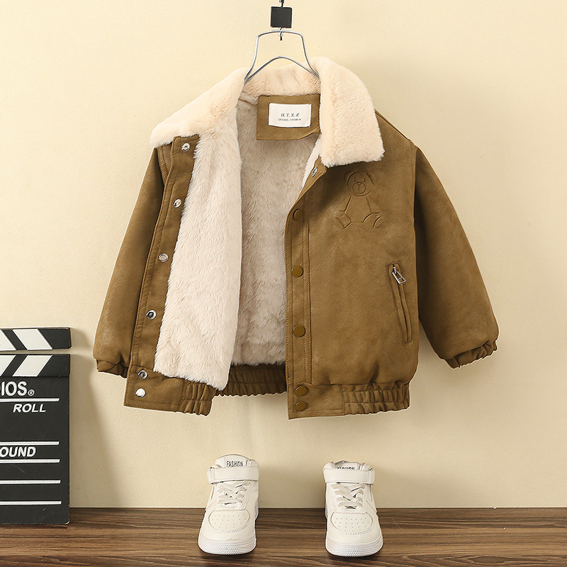 Boys' Fleece-Lined Leather Jacket, Autumn and Winter 2026 New Stylish Baby Winter Jacket, Children's Thickened Cotton Coat, Trendy Boys' Fleece-Lined Leather Jacket, Autumn and Winter 2026 New Stylish Baby Winter Jacket, Children's Thickened Cotton Coat, Trendy