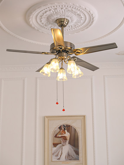 American-Style Yves Beha Restaurant Designer Ceiling Fan Light, Retro Living Room Electric Fan Chandelier, Fan Integrated Light