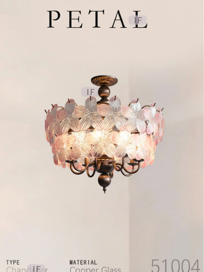 French-Style Sottsass Bedroom Designer Pink Petal High-End Vintage Ceiling Light, Mid-Century Main Light