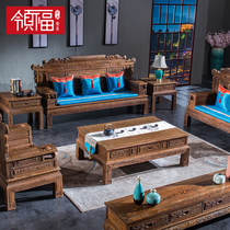 Li Fu - wood all solid wood source rolls new Chinese African chicken fin wood sofa combined antique living room package