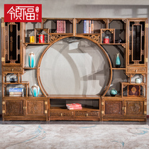 Lingwood Furniture Chicken Wing Wood TV Cabinet Background Wall Solid Wood Film Combined Cabinet Living Room TV Cabinet